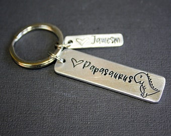 Papasaurus Key Ring - Hand Stamped Accessories - Personalized - Custom Kids Names