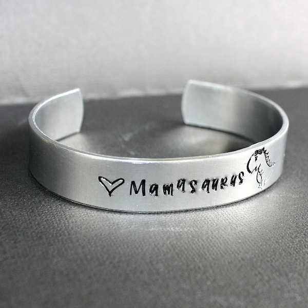 Mamasaurus Cuff - Hand Stamped Bracelet - Dinosaur