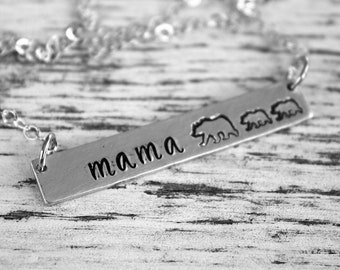 Mama Bear Necklace - Aluminum Bar Necklace - Hand Stamped Jewelry - Can Be Personalized
