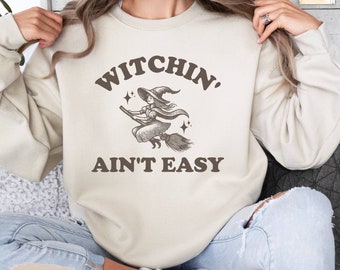 Funny Witch Sweatshirt Flying Witch Sweatshirt Funny Halloween Sweater Spooky Halloween Gift For Her Cute Fall Crewneck Witchy Sweatshirt