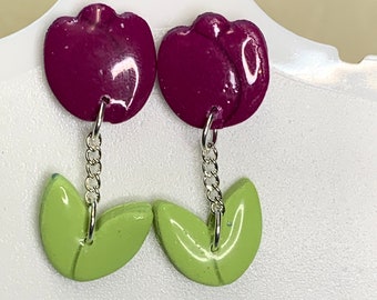 Violet Tulip Stud Earrings Silver Plated