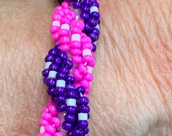 Pink and Purple Spiral Beaded Bracelet 7 Inches