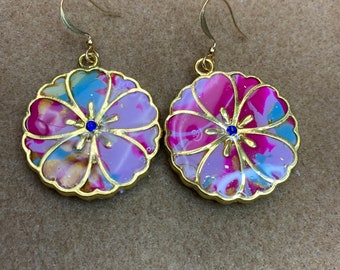 Mokumegane Flower Design Earrings Gold Plated