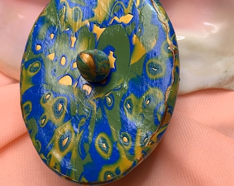 Gold Green and Blue Mokumegane Technique Oval Trinket Box