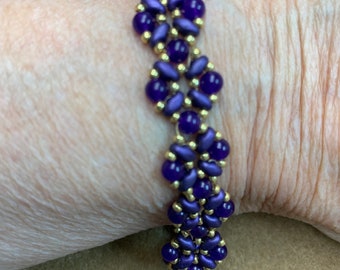 Purple and Gold Beaded Bracelet 7 to 8 Inches