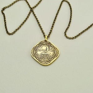 British India Coin Necklace 2 Anna 1943 - Coin Layer Necklace - 24 Inch Necklace