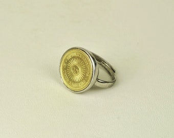 Argentina Coin Ring Sun of May - Adjustable Coin Ring - Statement Coin Ring