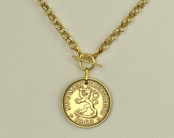 Finland Coin Necklace 1963 - Coin Layer Necklace - Gold Tone Coin Necklace