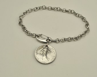 France Coin Bracelet - 1977 The Sower Coin - Silver Tone Coin