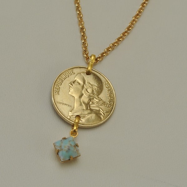 France Coin Necklace 10 Centimes 1984 Coin - Coin Layer Necklace