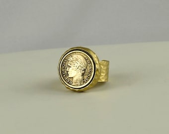 France Coin Ring 50 Centimes - !941 France Coin - Gold Tone Coin Ring