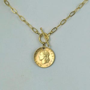Italy Coin Necklace 1958 - 20 Lira - Coin Layer Necklace - Gold Tone Coin Necklace