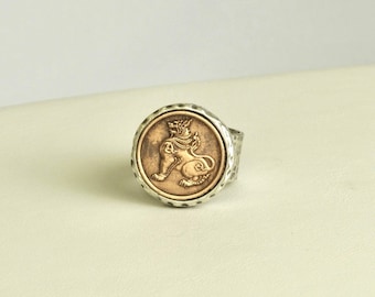 Myanmar 1 Pya Coin Ring - Silver & Copper Coin Ring