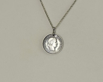 Switzerland Coin Necklace 1944 - 5 Rappen Coin - Liberty Head Coin - Coin Layer Necklace - Silver Tone Coin Necklace