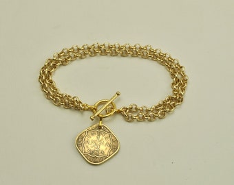 British India Coin Bracelet 1944 - 1/2 Anna Coin -Gold Tone Coin