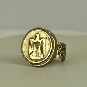 Egypt Coin Ring - 5 Milliemes Coin 1960 - Gold Tone Coin Statment Ring