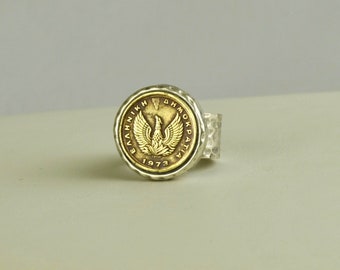 Greek Coin Ring 1973 Phoenix - Adjustable Coin Ring