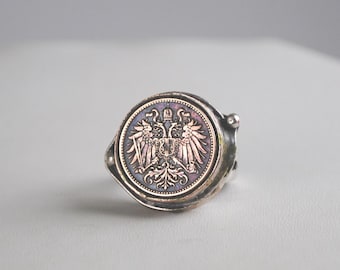 Austria Coin Ring, 2 Heller Silver-Tone Adjustable Ring (3/4 Inch Coin)