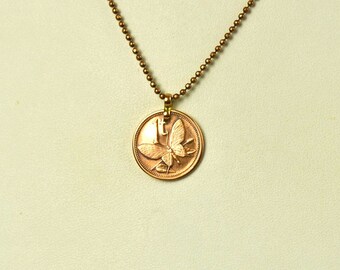 Papua New Guinea Coin Necklace 2004 Butterfly Coin Copper Coin Necklace