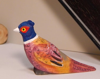 Hand-Carved Wooden Pheasant Figurine: Rustic Home Decor Christmas Ornament Gift for Friends