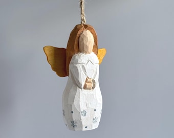 Hand-Carved Angel Figurine: Handmade Wooden Statue Christmas Ornaments