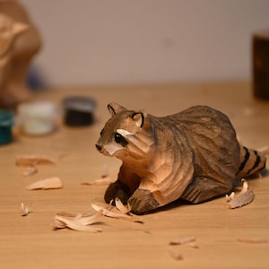 Hand-Carved Wooden Raccoon Figurine: Christmas Raccoon Ornament Gift for Friends image 2