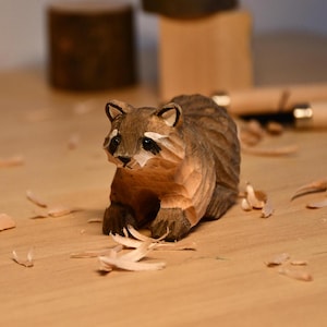 Hand-Carved Wooden Raccoon Figurine: Christmas Raccoon Ornament Gift for Friends image 1