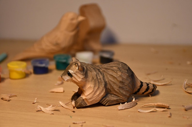 Hand-Carved Wooden Raccoon Figurine: Christmas Raccoon Ornament Gift for Friends image 3