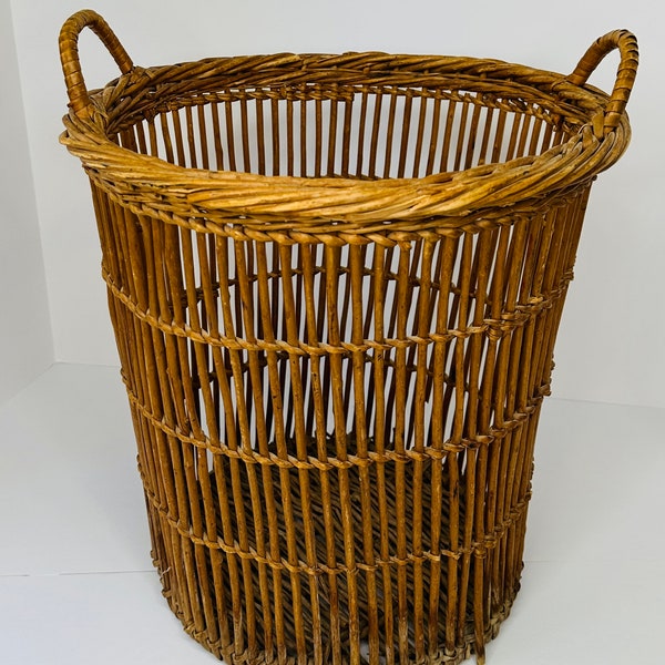 Decorative tall basket storage basket woven accent basket vintage rattan basket decor plant basket weathered basket