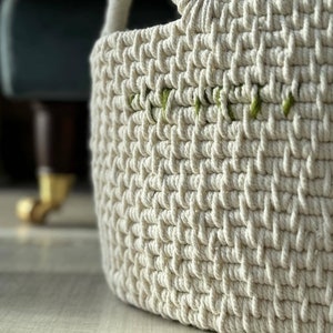 Hand-Woven Basket Olive and Cream image 2