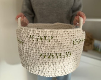 Hand-Woven Basket - Olive and Cream