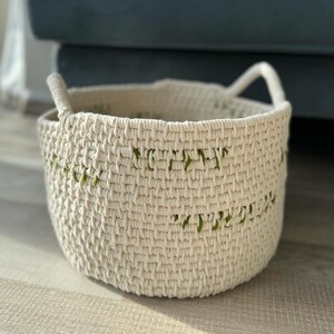 Hand-Woven Basket Olive and Cream image 3