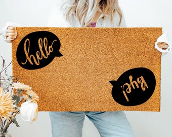 Hello Doormat, Bye Door Mat, Flocked Coir Outdoor Welcome Mat, Custom Rug Gift, Front Porch Decor, Funny Doormat, Welcome Goodbye Doormat