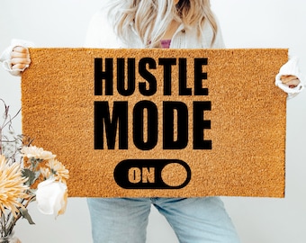 Hustle Mode On Doormat, Funny Doormat, Flocked Coir Outdoor Welcome Mat, Custom Rug Gift, Front Porch Decor, Hustle Mode Button Doormat