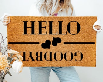 Hello Goodbye Doormat, Hello Doormat, Bye Door Mat, Flocked Coir Outdoor Welcome Mat, Custom Rug Gift, Front Porch Decor, Funny Doormat