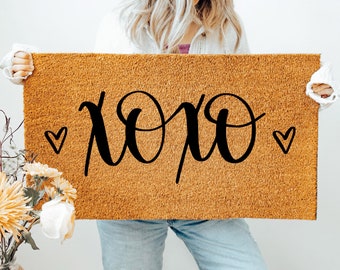 Xoxo Doormat, Love Doormat, Funny Doormat, Flocked Coir Outdoor Welcome Mat, Custom Rug Gift, Front Porch Decor, Valentine's Day Doormat