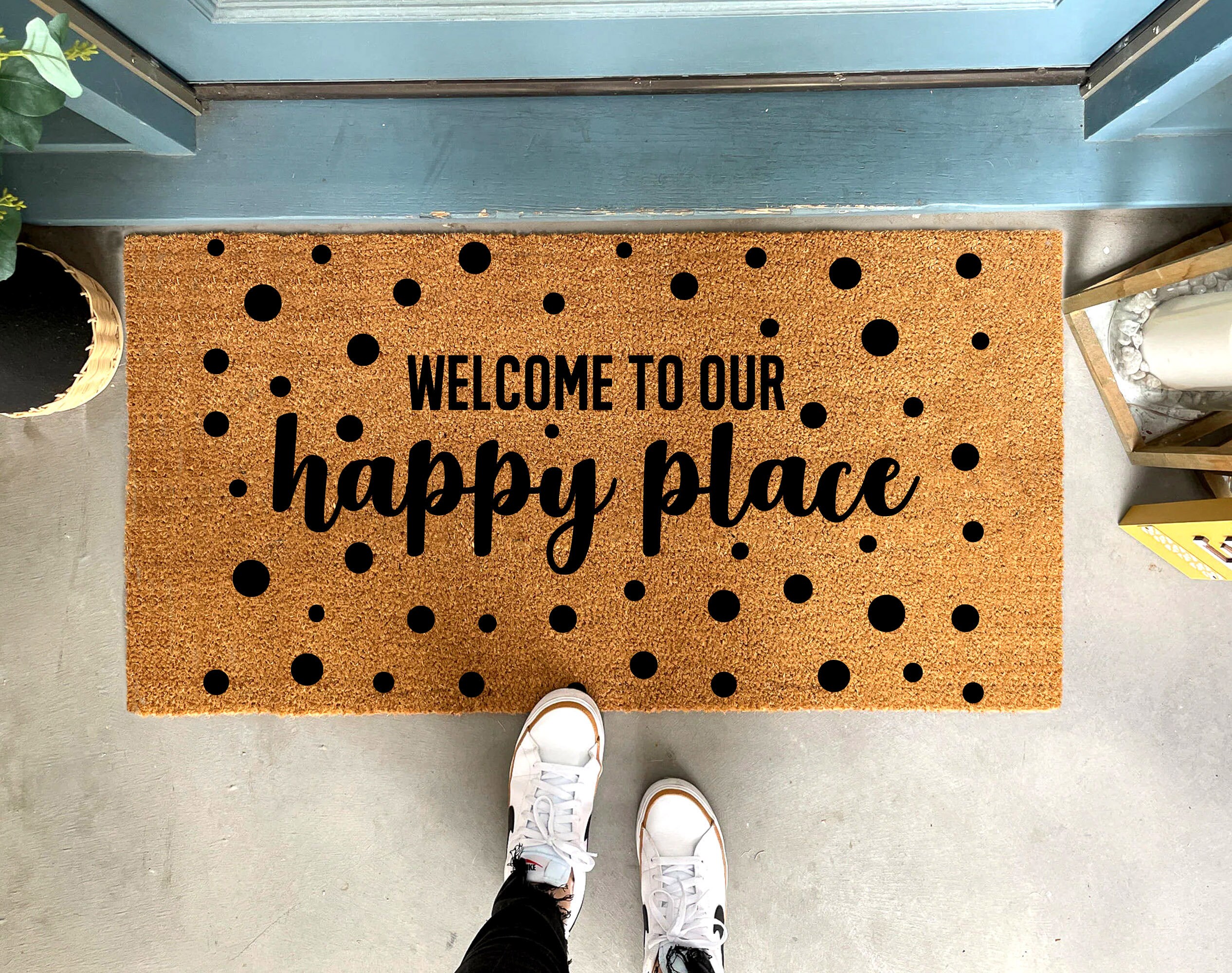 to Our Happy Place Doormat, Dotted Doormat, Funny Doormat