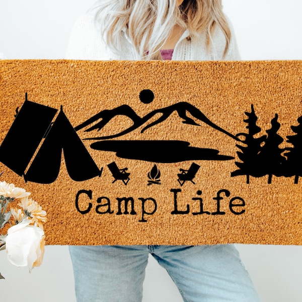 Camp Life Doormat, Outdoor Door Mat, Flocked Coir Outdoor Welcome Mat, Custom Rug Gift, Front Porch Decor, Tent Camper Doormat