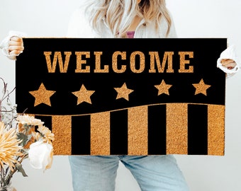 Welcome Doormat, Flag Doormat, Funny Doormat, Flocked Coir Outdoor Welcome Mat, Custom Rug Gift, Front Porch Decor, Stars Doormat