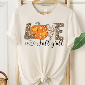 Love Fall Y&#39;All Shirt, Leopard Print Fall Shirt, Thanksgiving, Hello Pumpkin, Fall Vibes, Peace Love Thanksgiving, Family Thanksgiving Shirt