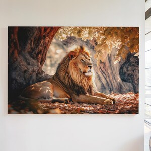 Arte de pared de león / Arte de vida silvestre para decoración de safari / Decoración de pared familiar / Póster de animal de primer plano de león / Lienzo de vida silvestre para amantes de los leones