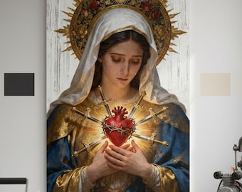 Seven Sorrows of Mary Painting | Catholic Marian Wall Art