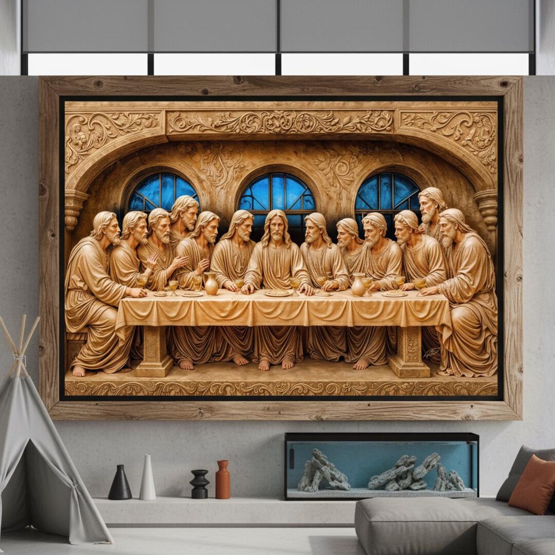 The Last Supper Wooden Style Wall Art | Religious Art Print | Jesus ...
