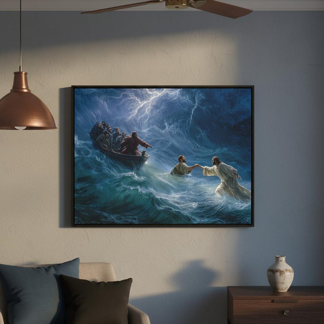 Jesus and Peter Walking on Water Canvas Print | Christian Wall Art - Etsy