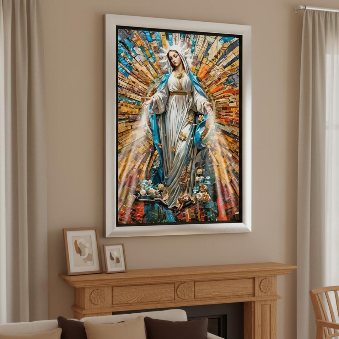Our Lady of Grace Painting | Abstract Blue Gold Catholic Art - Etsy