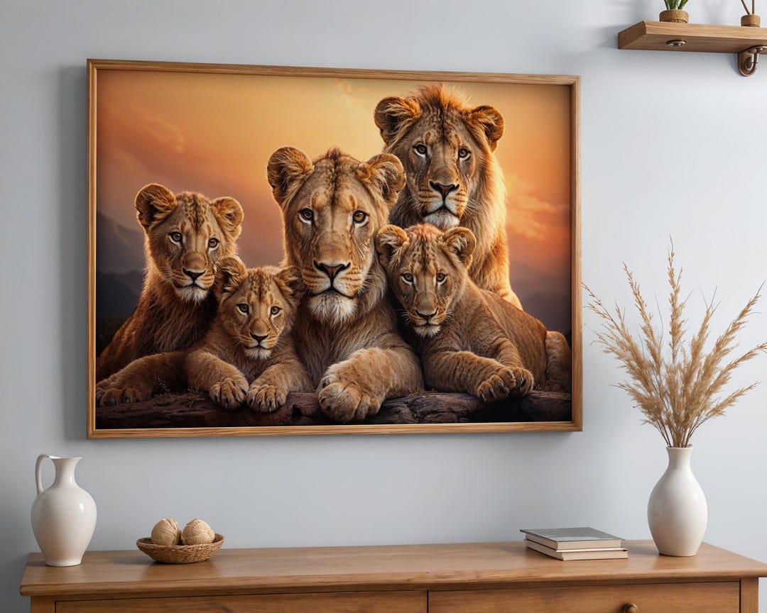 Lion Family Canvas Print | African Wildlife, Rustic Safari Decor - Etsy