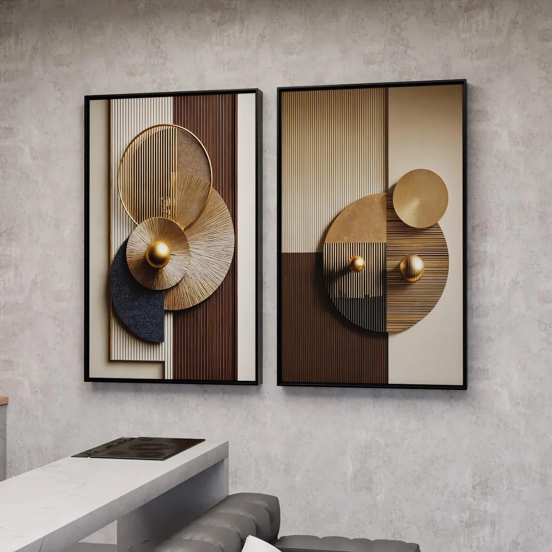 Curated visual reference: Picture Idea: Abstract Geometric Gold Metal Wall Art Modern Textured Decor