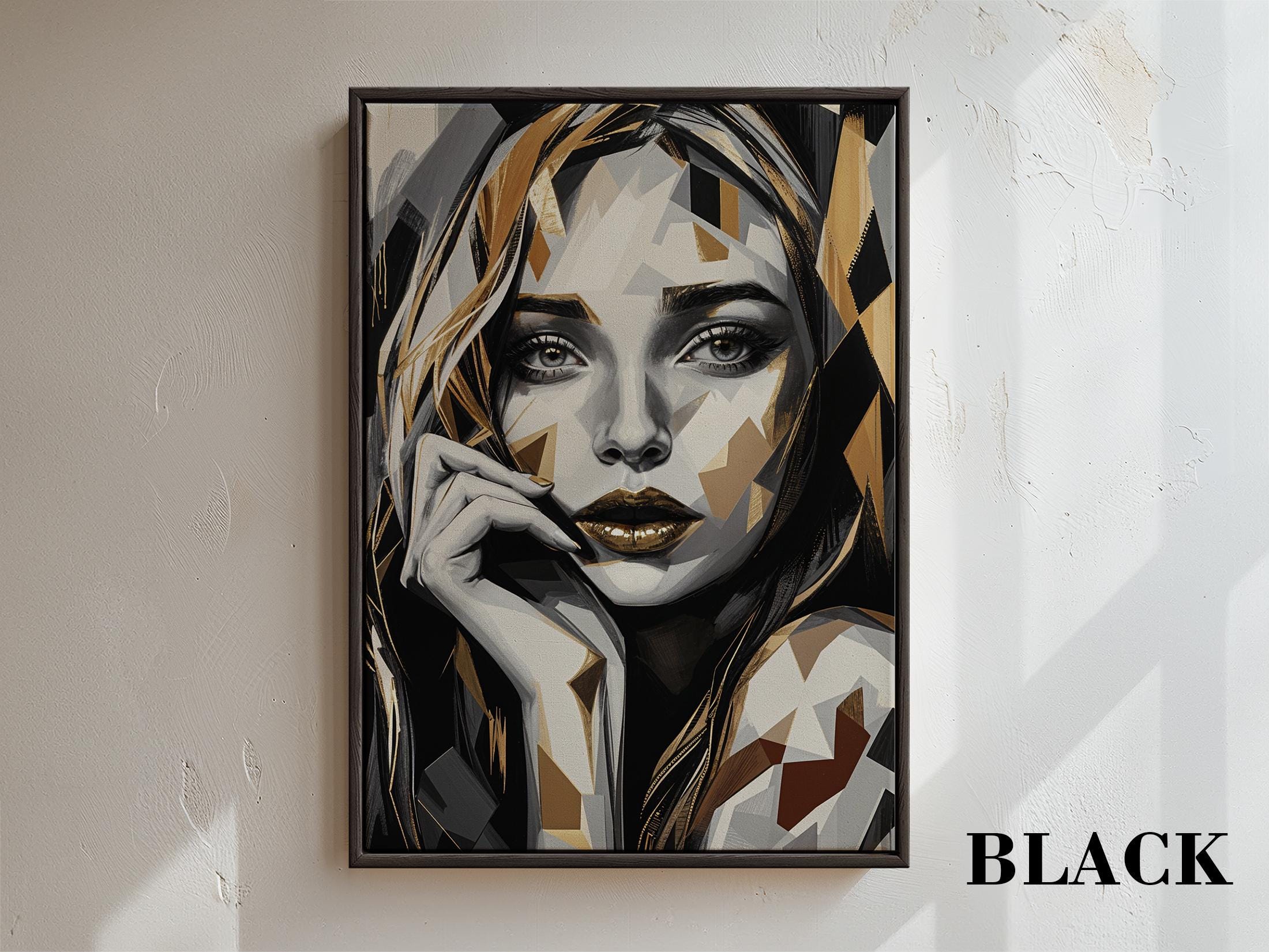 Geometric Woman Art Print | Modern Blue & Gold Portrait - Etsy