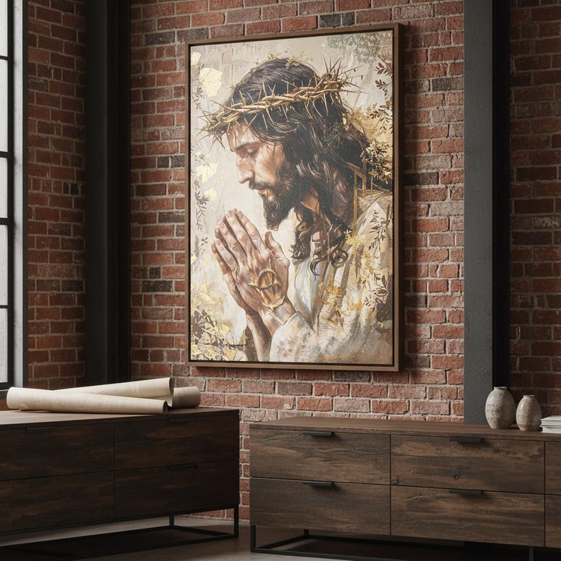 Jesus in Prayer Canvas Print | Elegant Christian Wall Art - Etsy