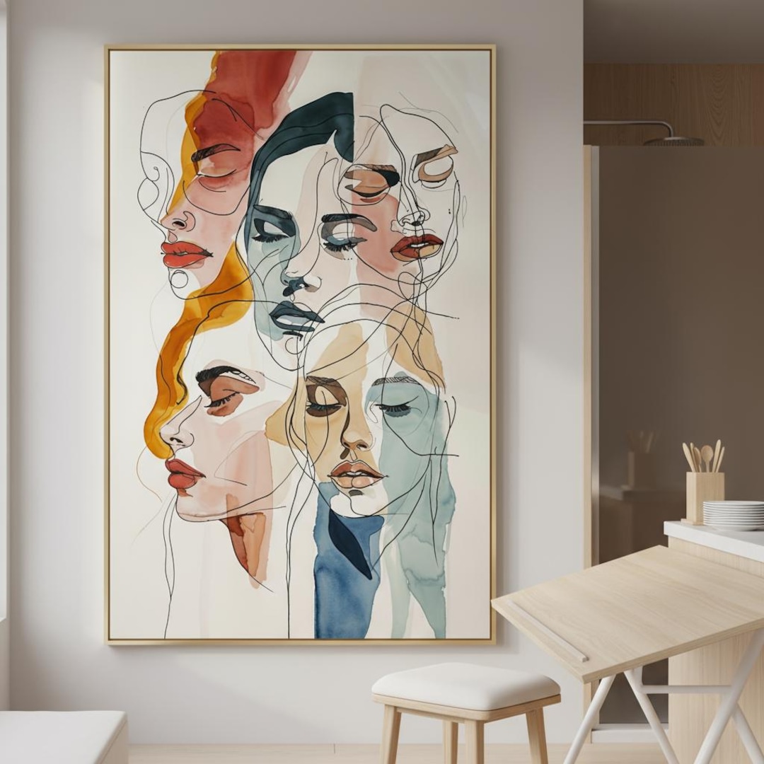 Boho Woman Face Line Art Print | Minimalist Mid-century Modern Decor - Etsy